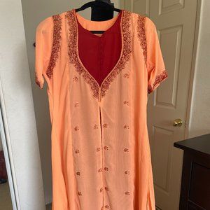 Embroidered Salwar Kurta set in Orange and Maroon